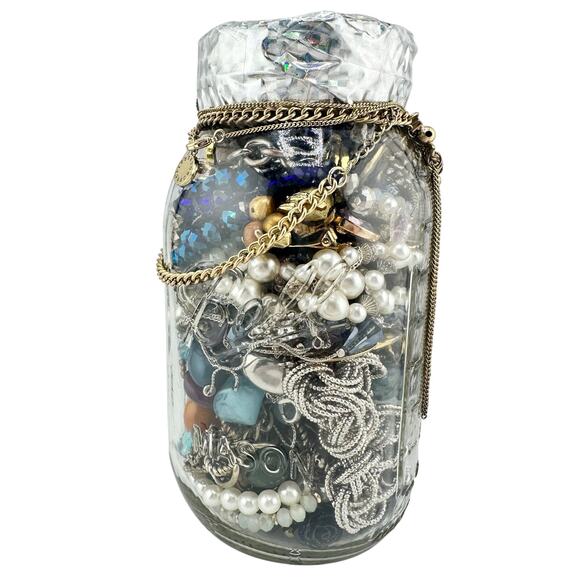 2lb 3oz Jewelry Jar Vintage to Modern Necklaces Bracelets Earrings Mixed Lot - Picture 2 of 8